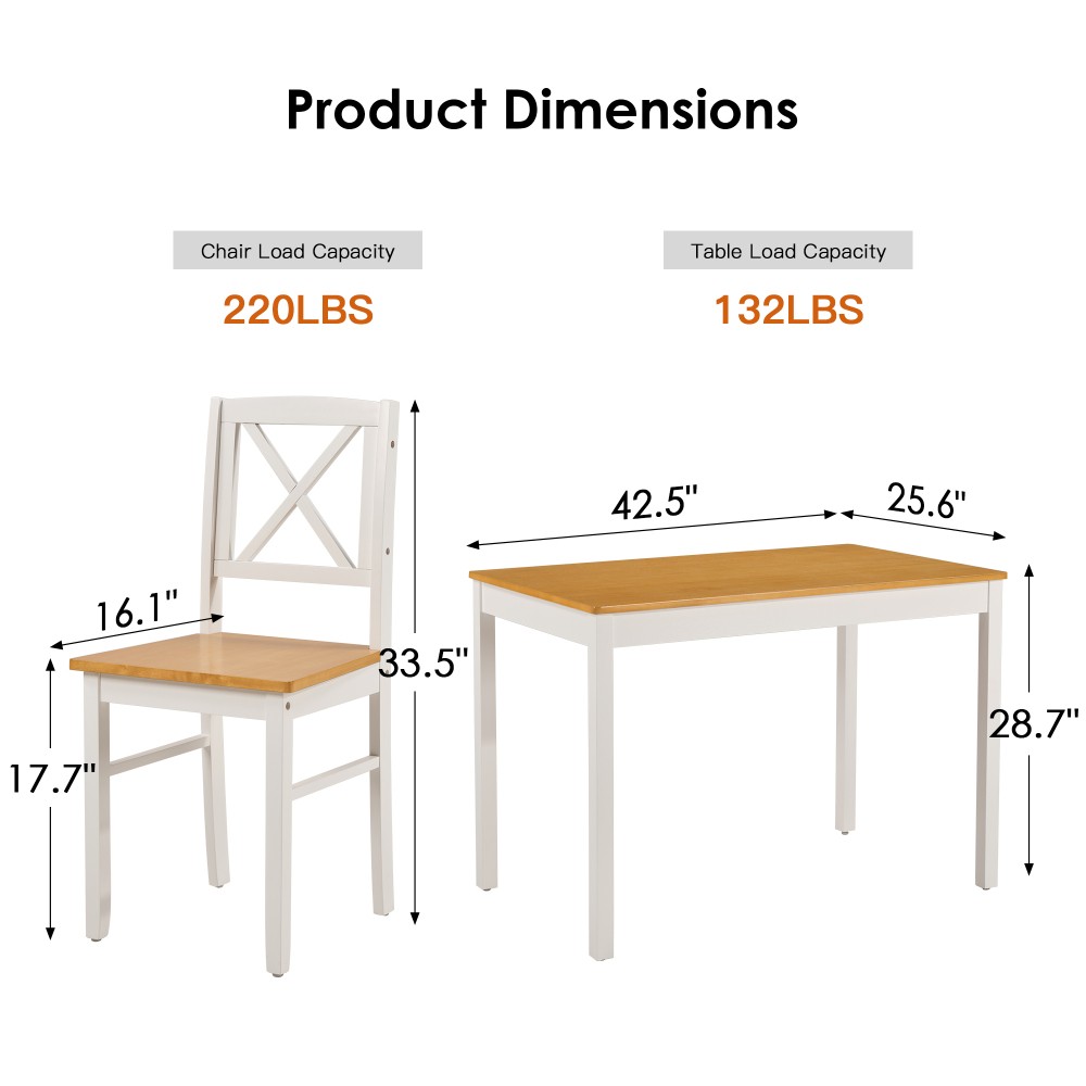 5 Piece Solid Wood Dining Table Set with 4 Chairs Ancient White Space Saving