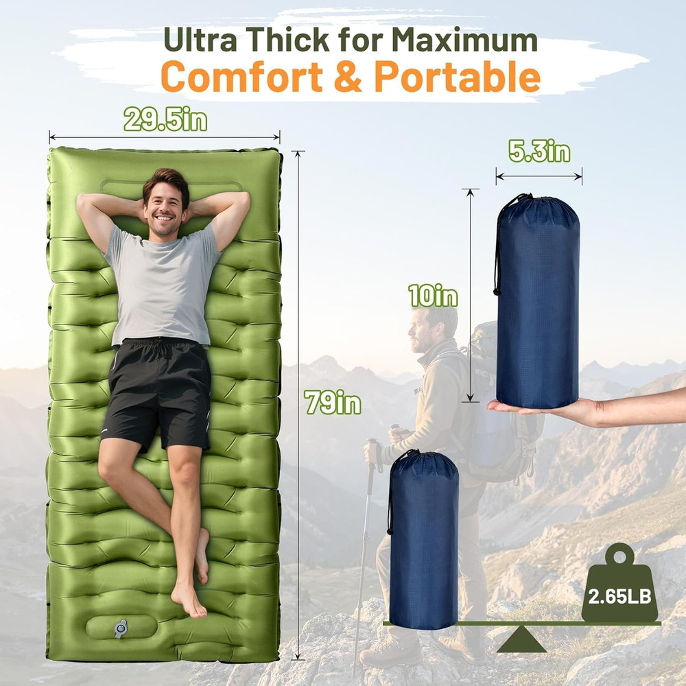 KASBAH Camping Sleeping Pad,Extra Wide 6 Inch Thick Inflatable Sleeping Pads wit