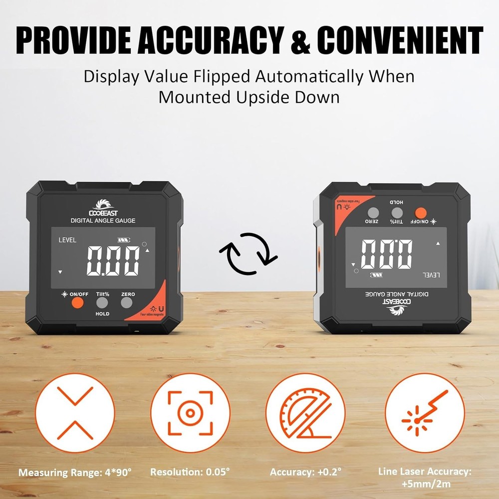 Precision Magnetic Digital Angle Finder with Laser - Rechargeable, Compact Tool