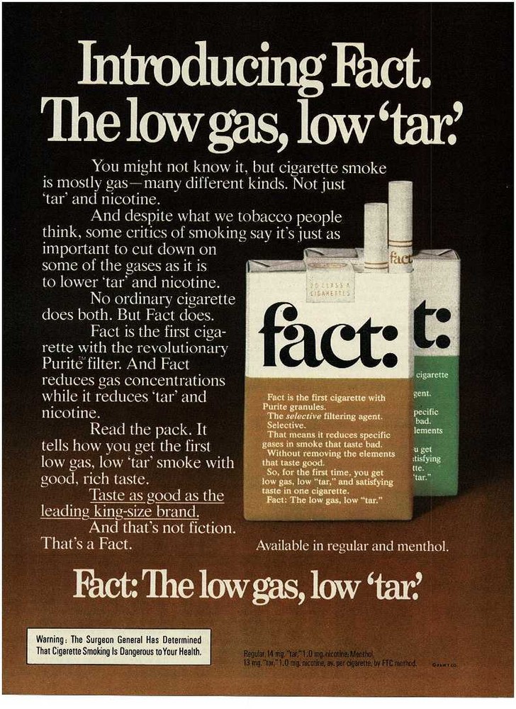 1976 FACT Cigarettes Vintage Print Ad