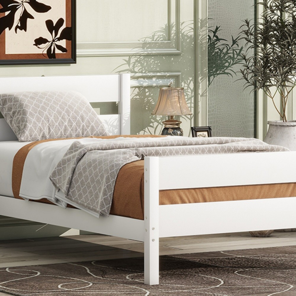 Twin Size Bed Frame Wooden Platform Bed Frame with Headboard White/Espresso