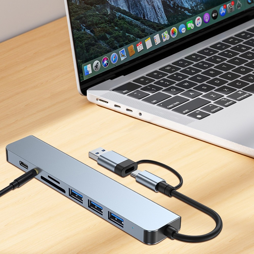 8 Port USB-C Hub Type Adapter 5G Speed Multi USB Splitter for PC Laptop Macbook