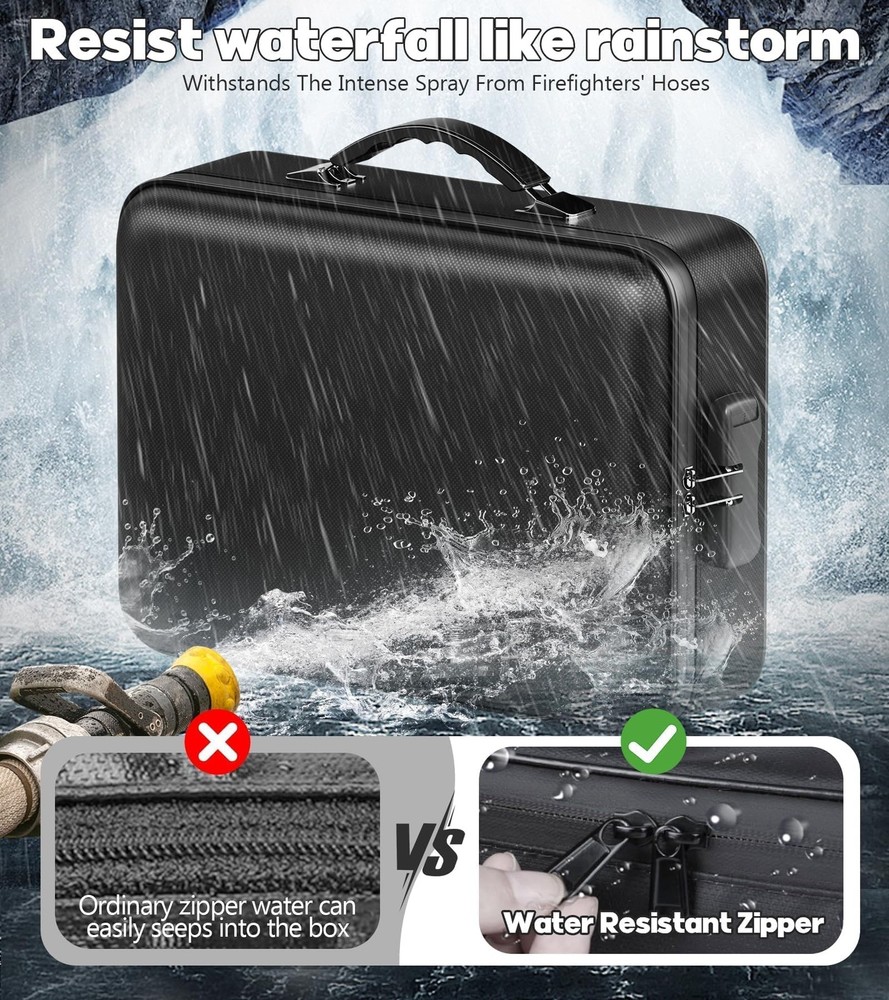 BigPonPon Fireproof Document Box, Hard Case Highly Flame-Resistant M, Black