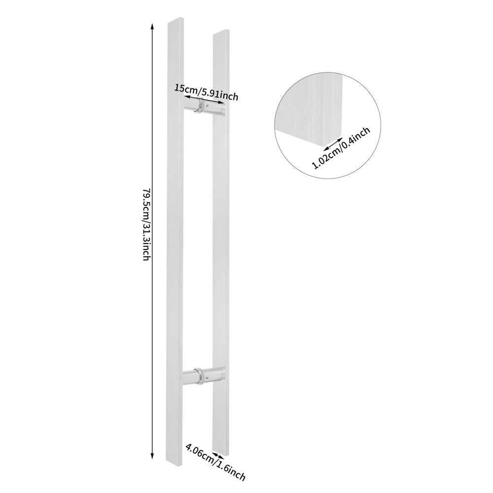 Double Sided Stainless Steel Door Handle Pair H Shape Door Pull Handle Silver