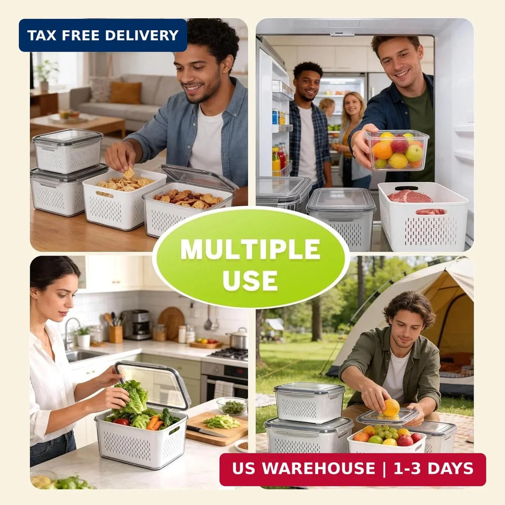 HOMETALL 5 Pack Fruit Storage Containers for Fridge, Plastic Fruit Containers fo