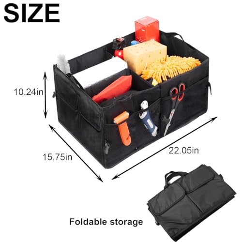 Car Trunk Organizer, Collapsible Multi Compartment Vehicle Storage Box, Black