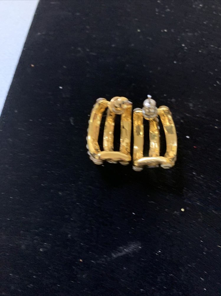 Gold Tone Multicolor Rhinestones Half Hoop Post Earrings