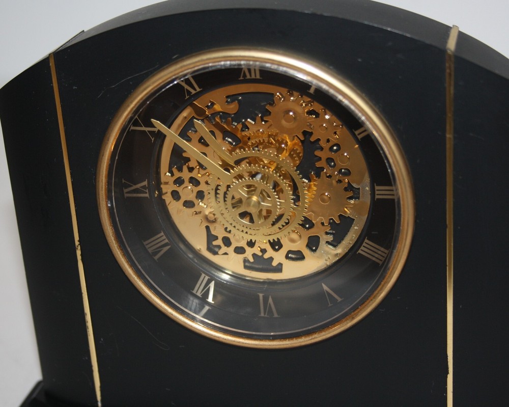 Black and Gold See Through Movement Table Clock Gears