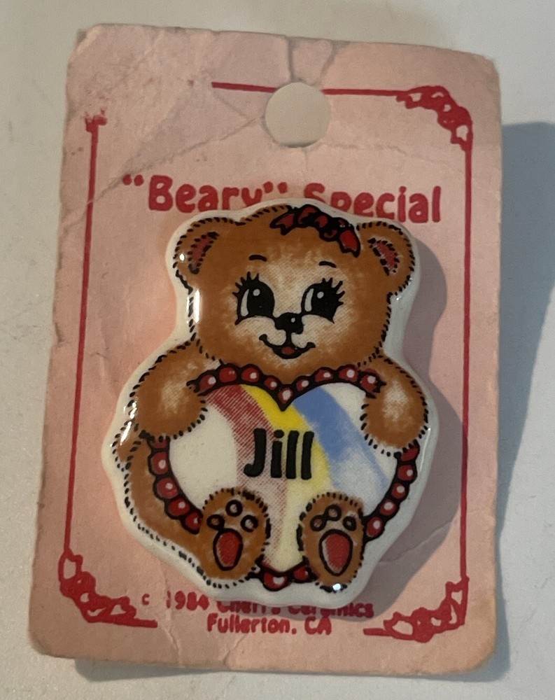 1984 Personalized Bear Heart Ceramic JILL Pin