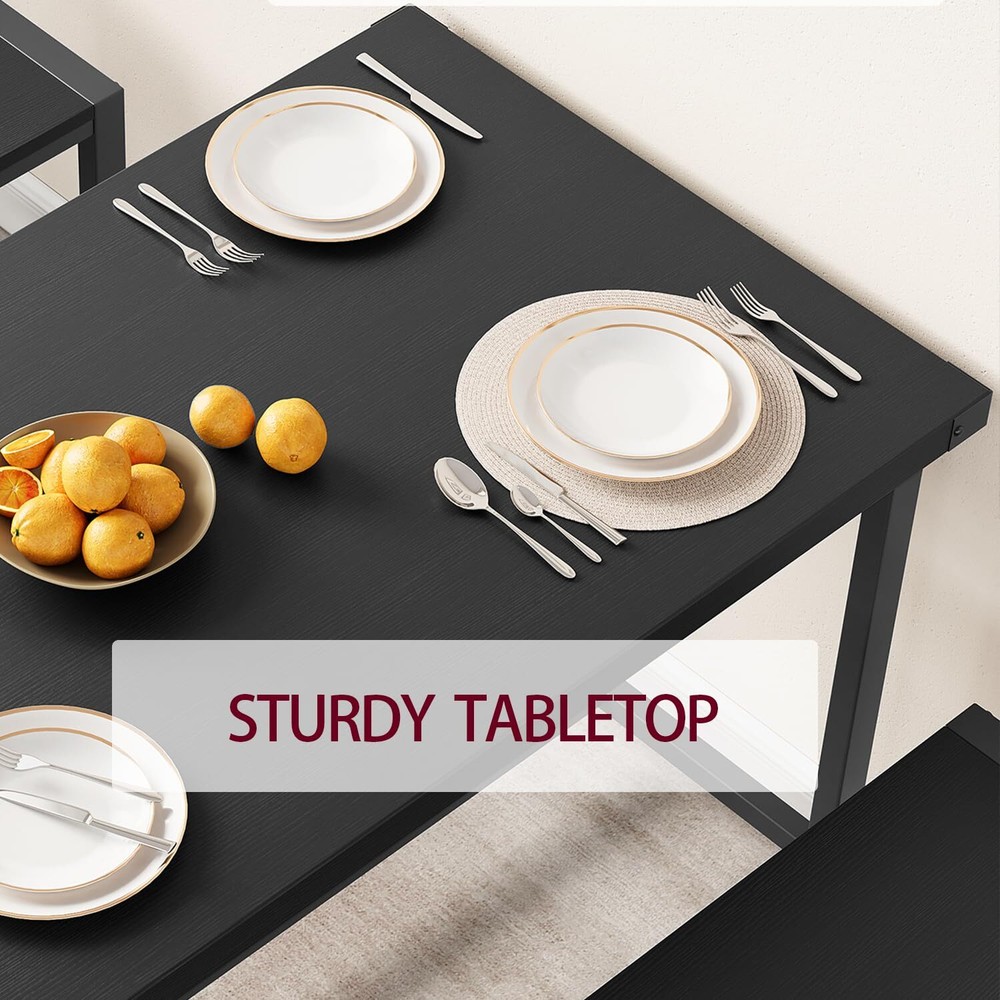 Kitchen Table with 2 Benches ,3 Piece Dining Table Set for 4 ,Dinette Set Black