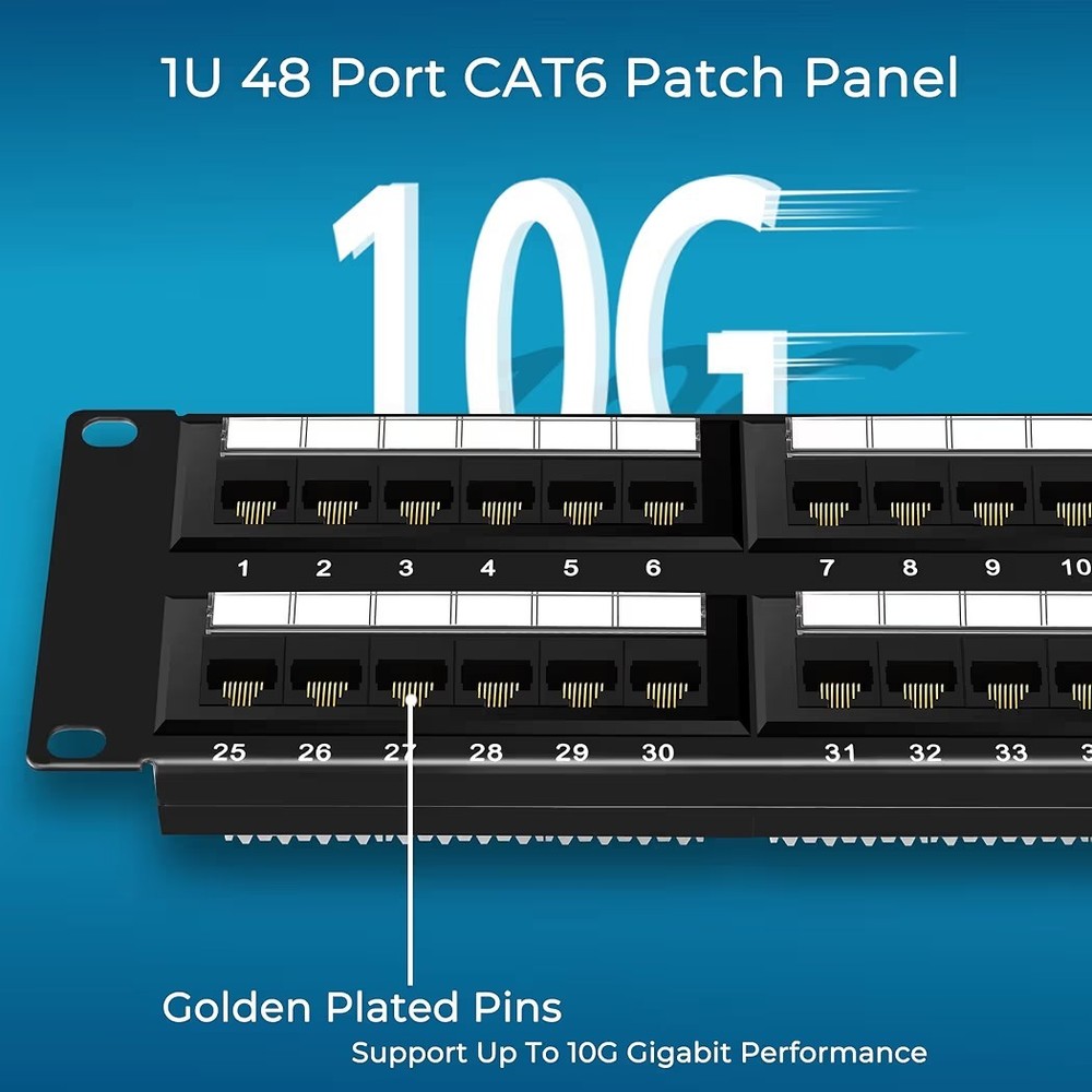 Rapink Patch Panel 48 Port Cat6 10G Support, Network Patch Panel UTP 19-Inch