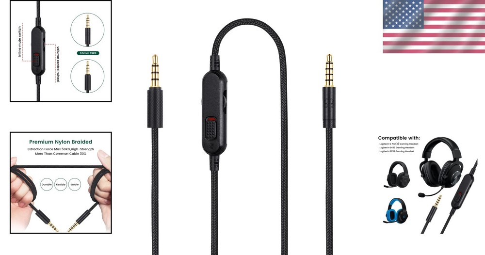 Gaming Headset Cable Replacement for Logitech G Pro X