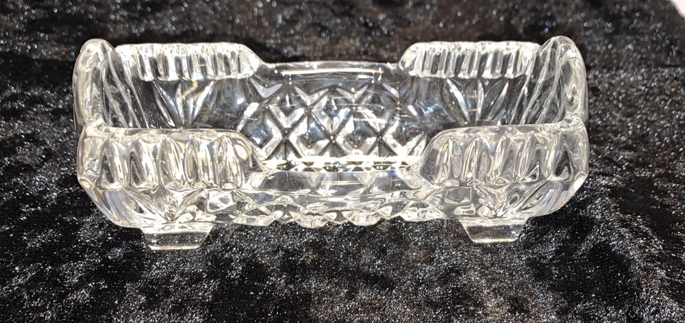 Vintage Diamond Pattern Pressed Glass Open Rectangular Toothpick Holder Dish