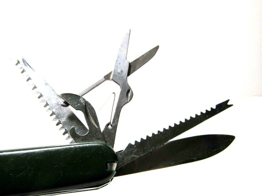 Folding Knife Multi Tool Stainless Steel Saw Corkscrew Scissors File Dk Green