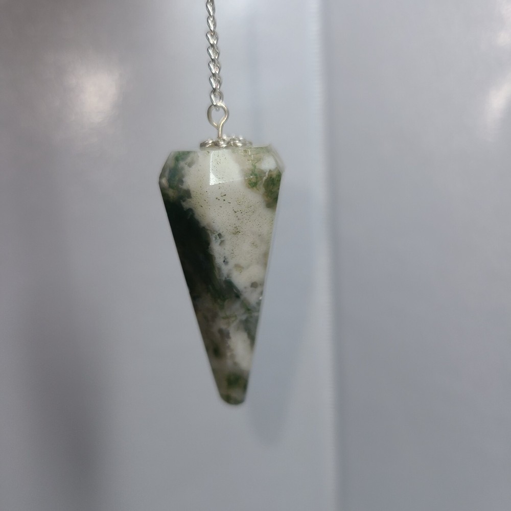 Tree Agate Faceted Cone Crystal Dowsing Pendulum Divination Tool