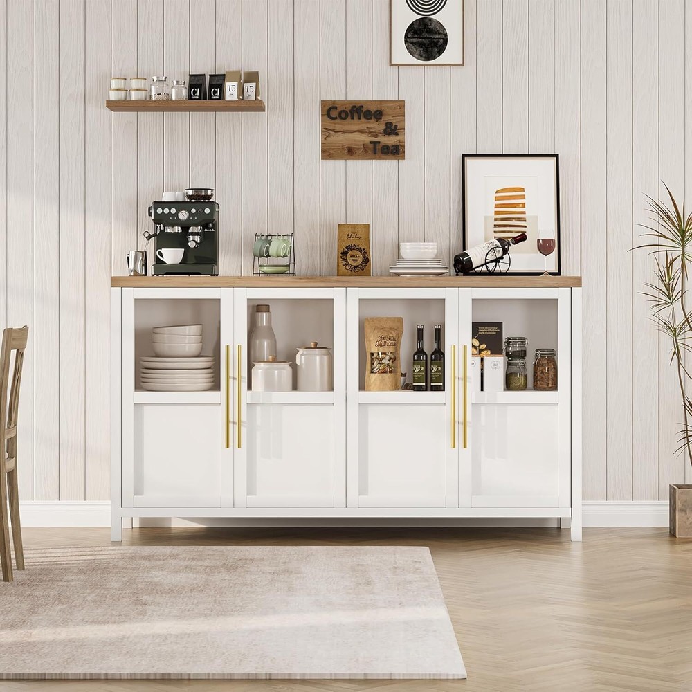 Sideboard Buffet Cabinet with Glass Doors,  Large Modern Buffet Table Storage