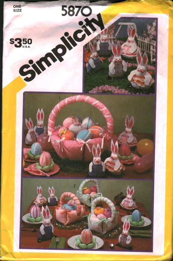 5870 Vintage Simplicity Sewing Pattern Stuffed Bunnies Eggs Easter Baskets OOP