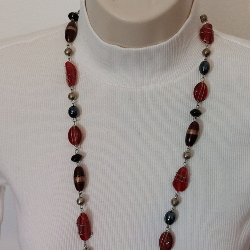 Wire Wrapped Glass Beads Beaded Extra Long Necklace