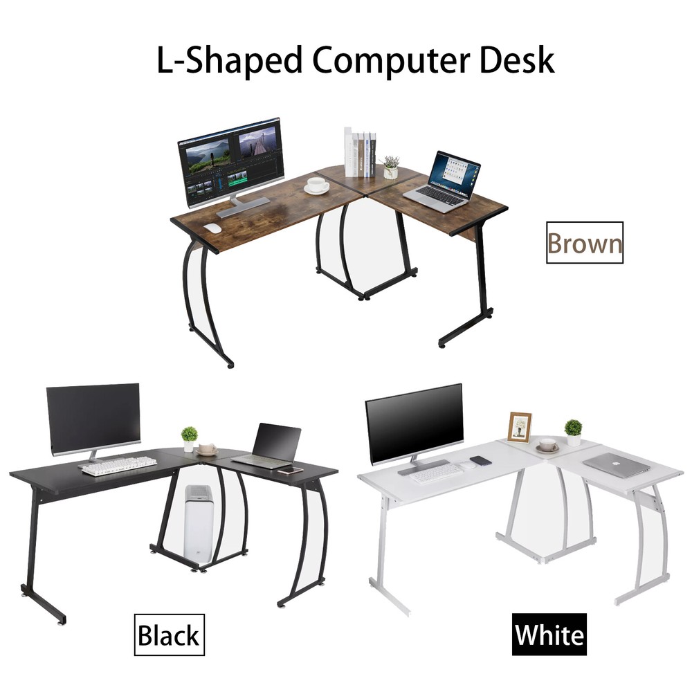 58.1" L-Shaped Computer Desk Writing Study Laptop Table for Home Office 3 Colors