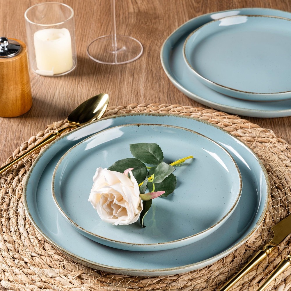 AmorArc Ceramic Dinnerware Sets for 4, 12 Pieces For 4(12Pcs), Stone Blue