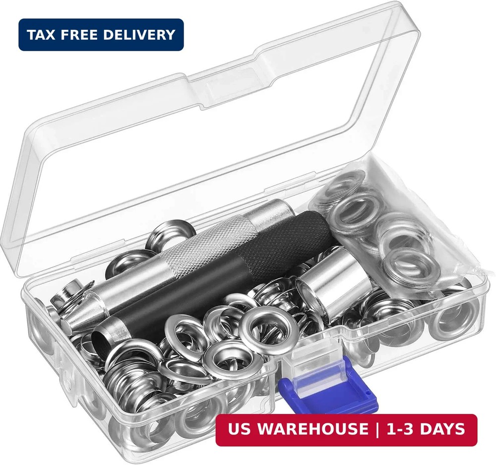Grommet Tool Kit, Grommet Setting Tool and 100 Sets Eyelets with Storage Box, 1/