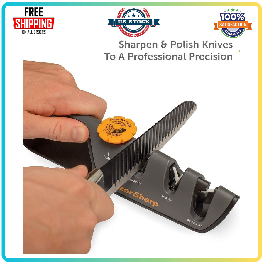 RazorSharp Knife Sharpener with Adjustable Angle, Diamond Ceramic Stones