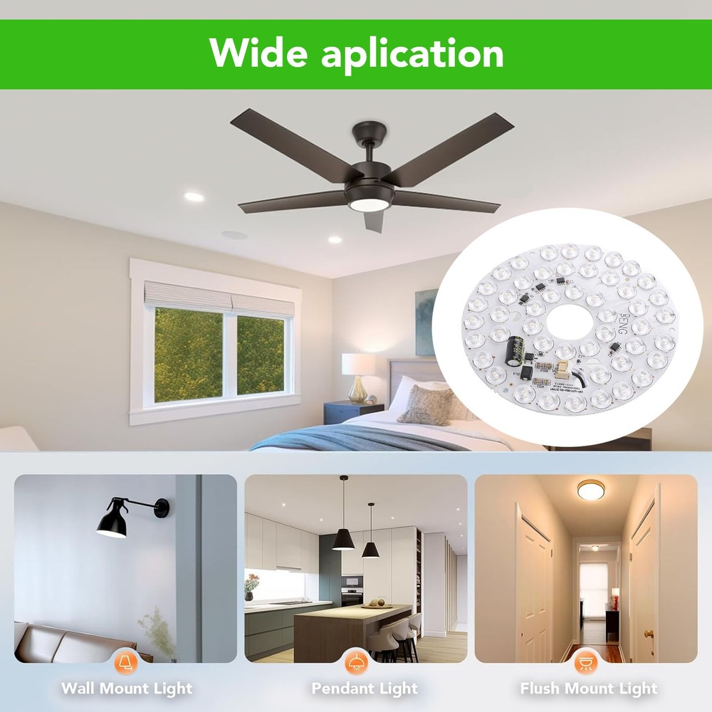 JY LED Ceiling Fan Light Board 3 Color Temperatures Dimmable Memory Function