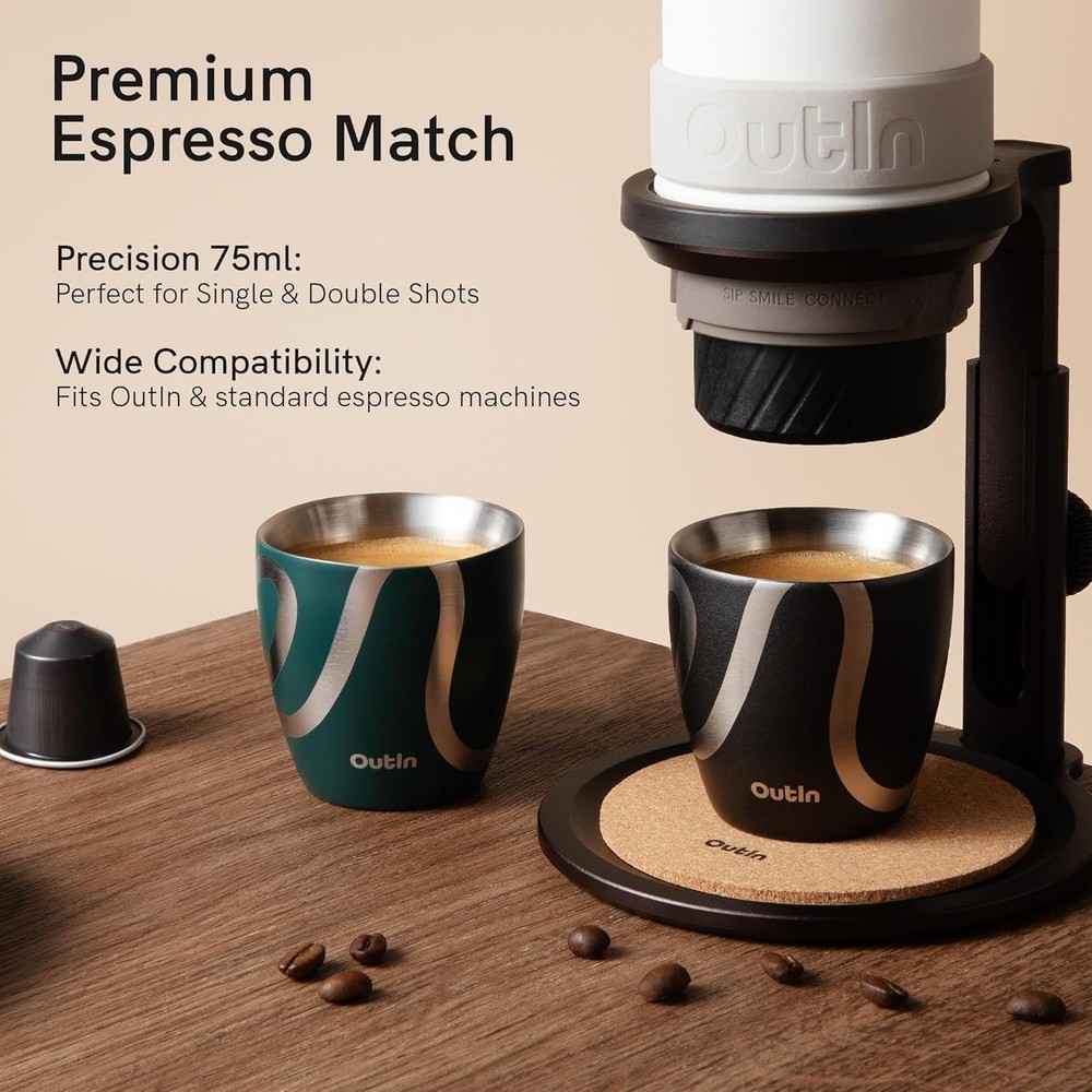 OutIn Espresso Cups 2 pack 75ml Double Wall Stainless Steel Shot Cups Stackable