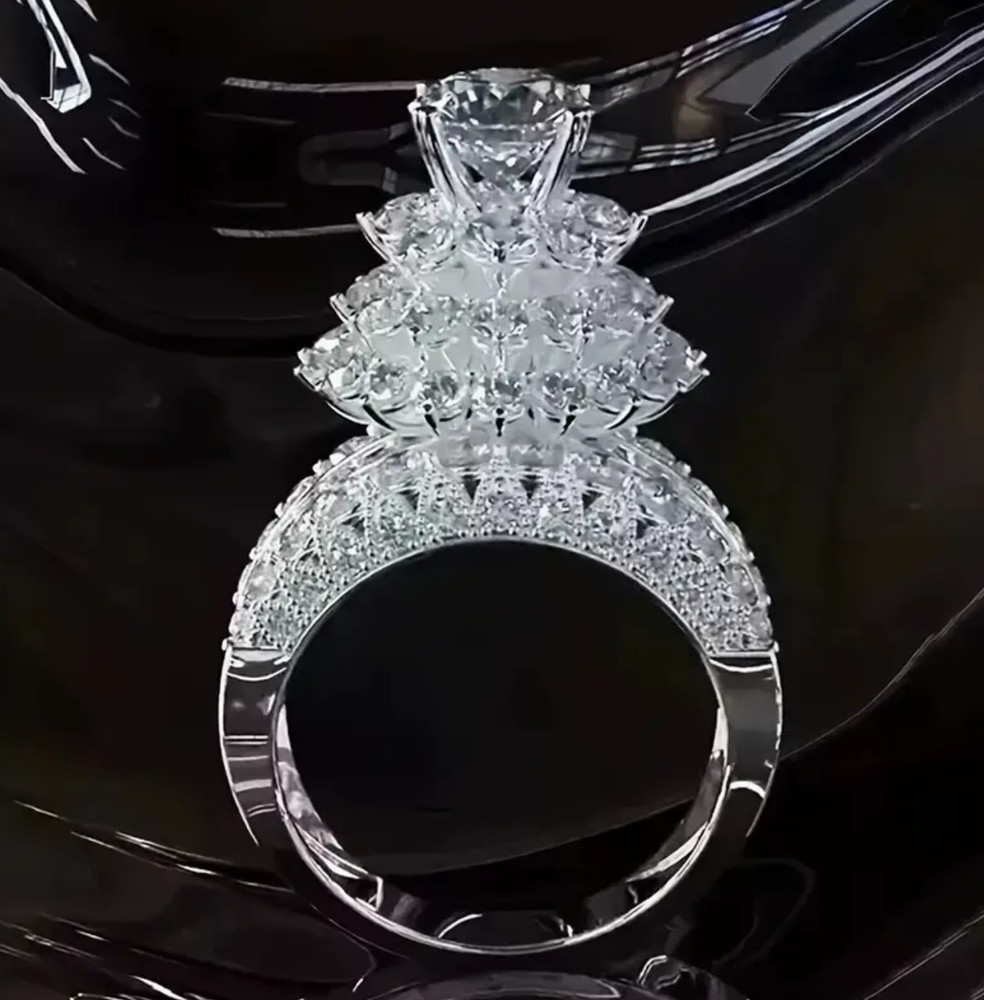 Silver Simulated Cubic Zirconia Statement Engagement Ring