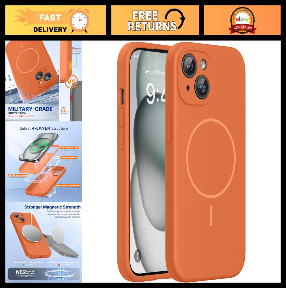Miracase Magnetic for iPhone 15 Case, [Soft Anti-Scratch Microfiber Lining], Com