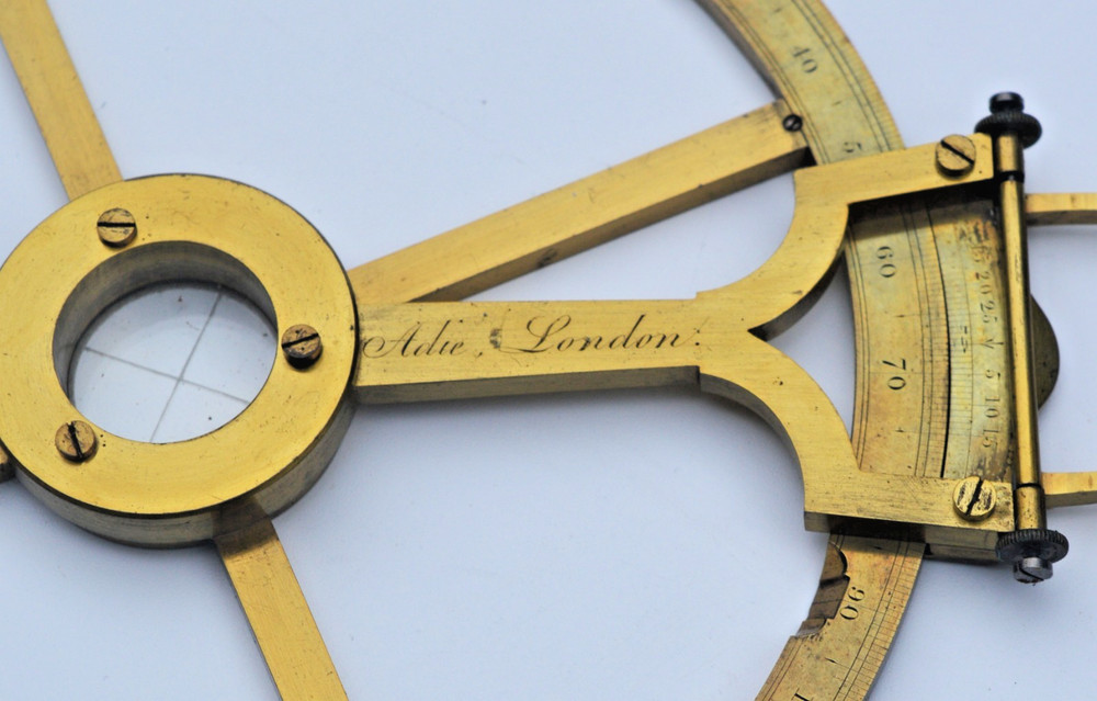 A fine 6" single arm protractor by Adie.