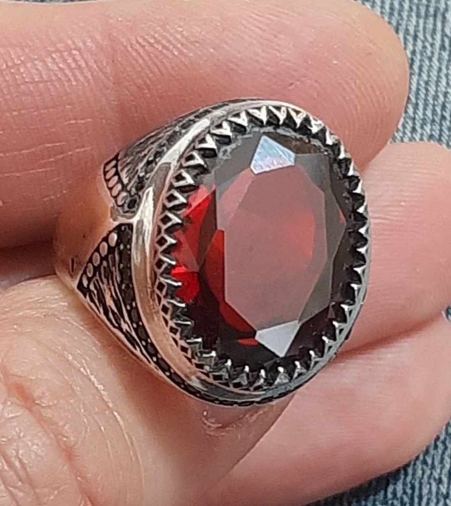 Men's Ring 925 Silver Ruby Solitaire Carniola Pirate Ring Man Sterling Ruby