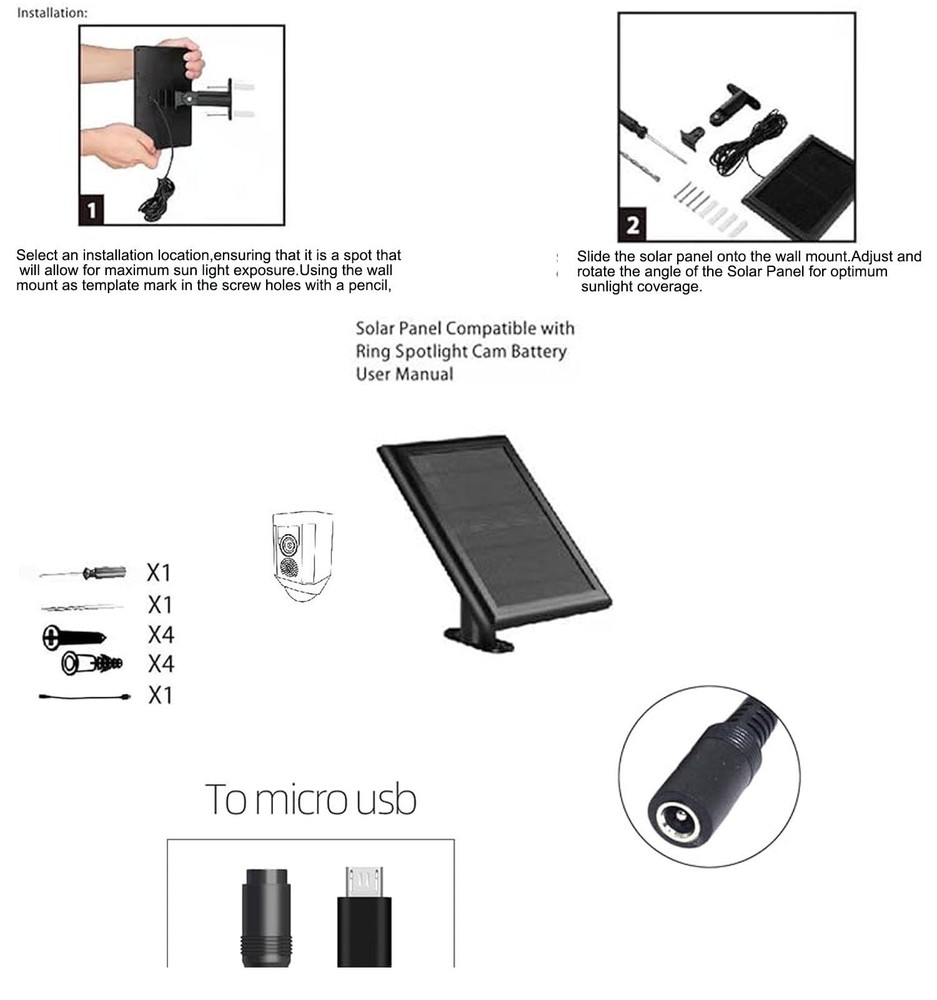 2 Pack Ring Solar Panel(2nd Generation), 5W Panel Charger with Biack