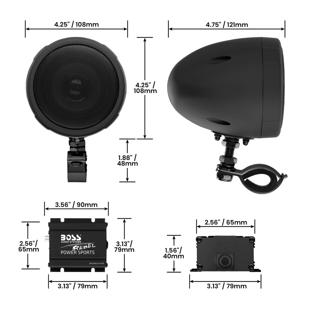 BOSS Audio Systems MCBK470B Motorcycle Bluetooth Speaker System - Class D...