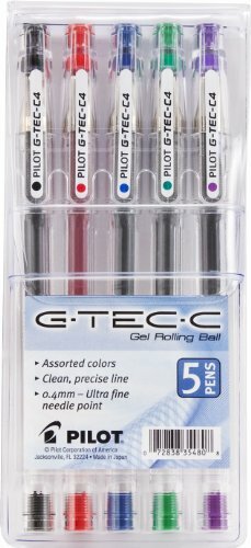 Pilot G-Tec-C Gel Rolling Ball Pens, Ultra Fine Point, 5-Pack Pouch