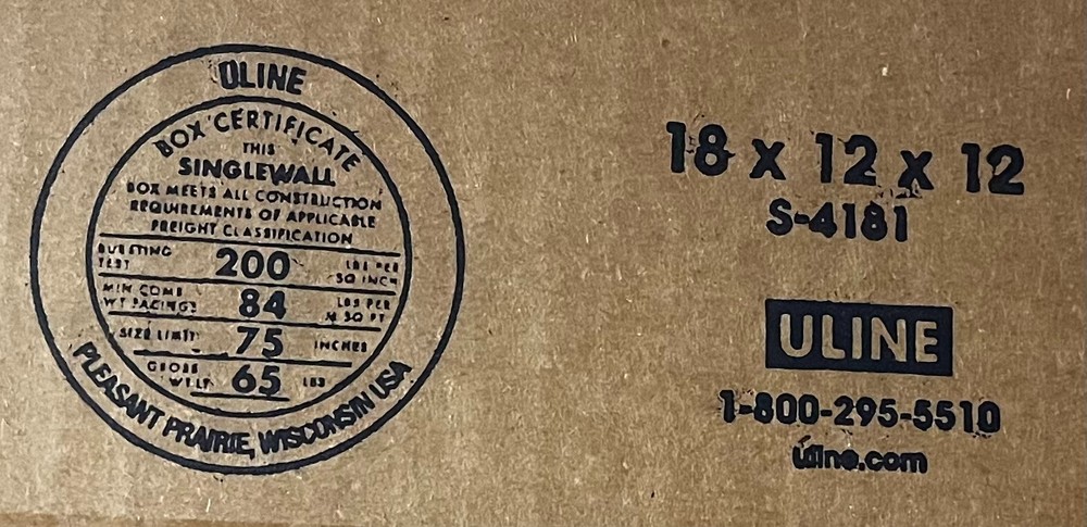 18" x 12" x 12" Cardboard Corrugated Box - SINGLE BOX