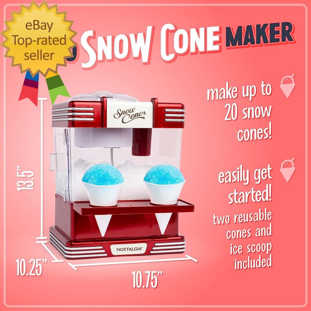 Snow Cone Shaved Ice Machine - Retro Table-Top Slushie Machine Makes 20 Icy