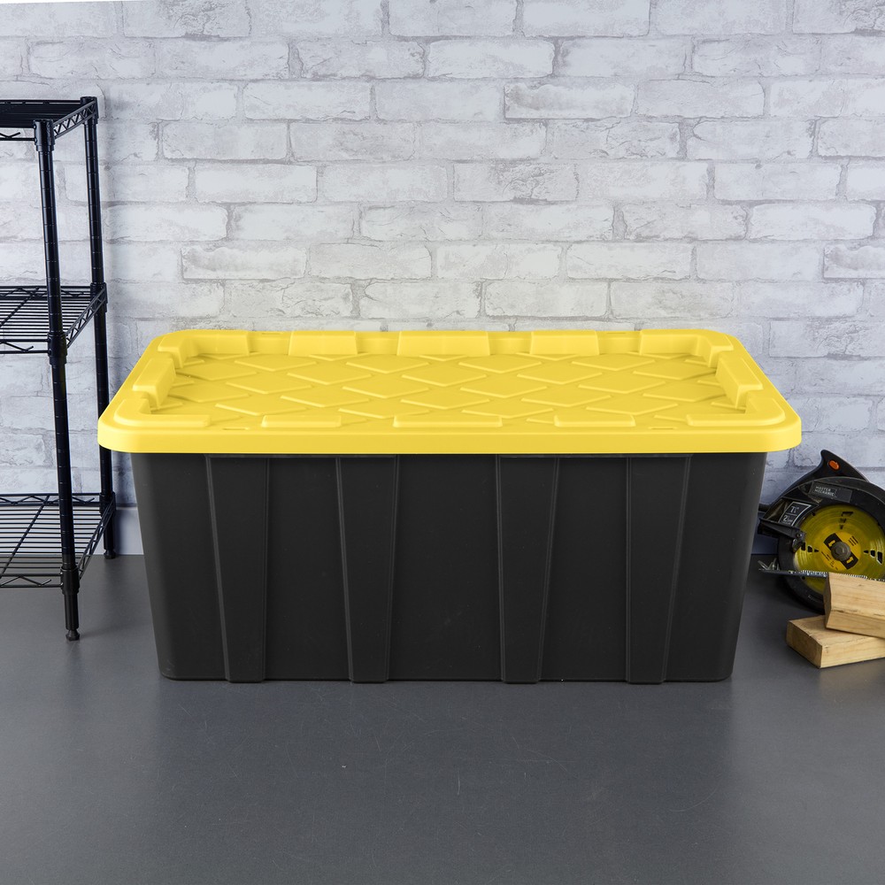 Sterilite 38 Gallon Industrial Stackable Storage Tote Lidded Containers, 4 Pack