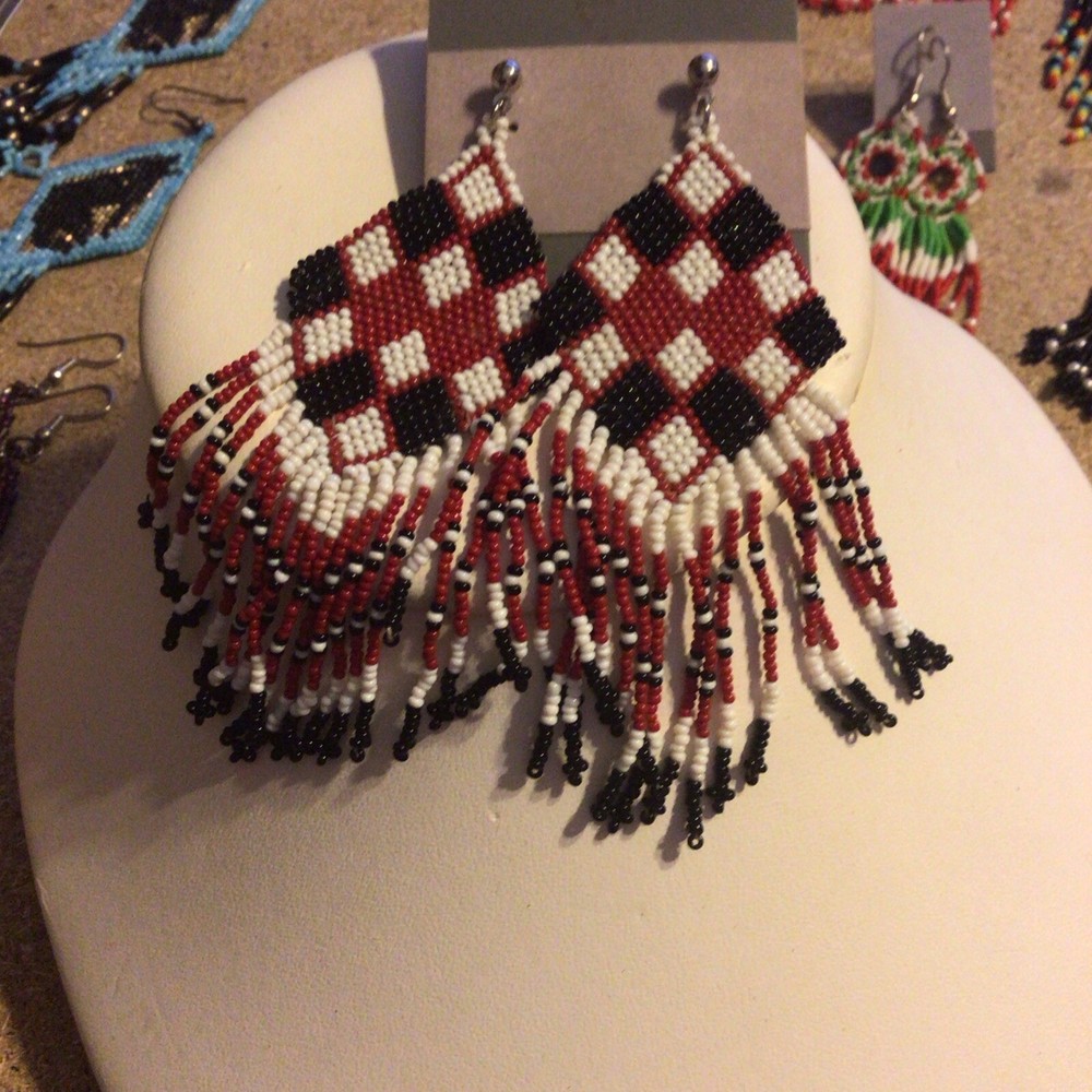 NATIVE AMERICAN CHECKERED DANGLE  EARRINGS JEWELRY