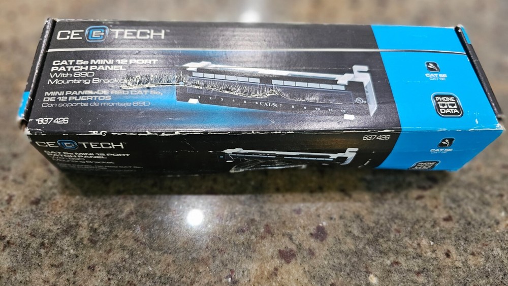 CE Tech 637426 Cat 5e Mini 12 Port Patch Panel with 89D Mounting Bracket