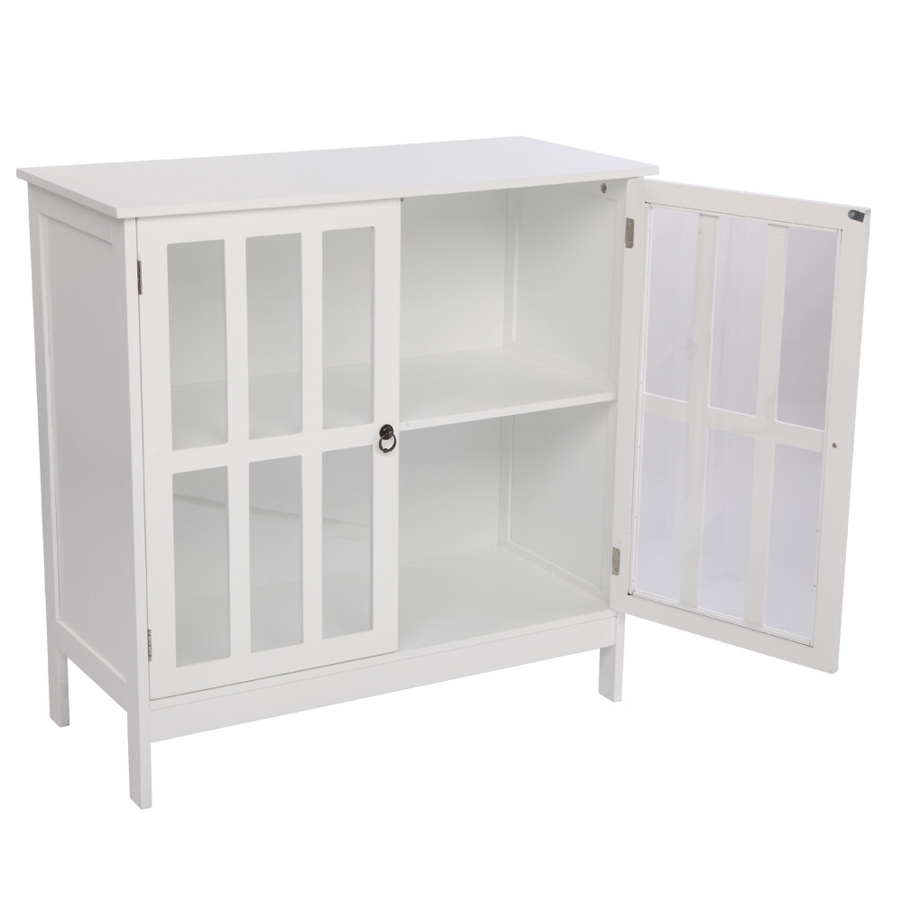 Buffet Cabinet Kitchen Sideboard Storage Transparent Double Door White Table