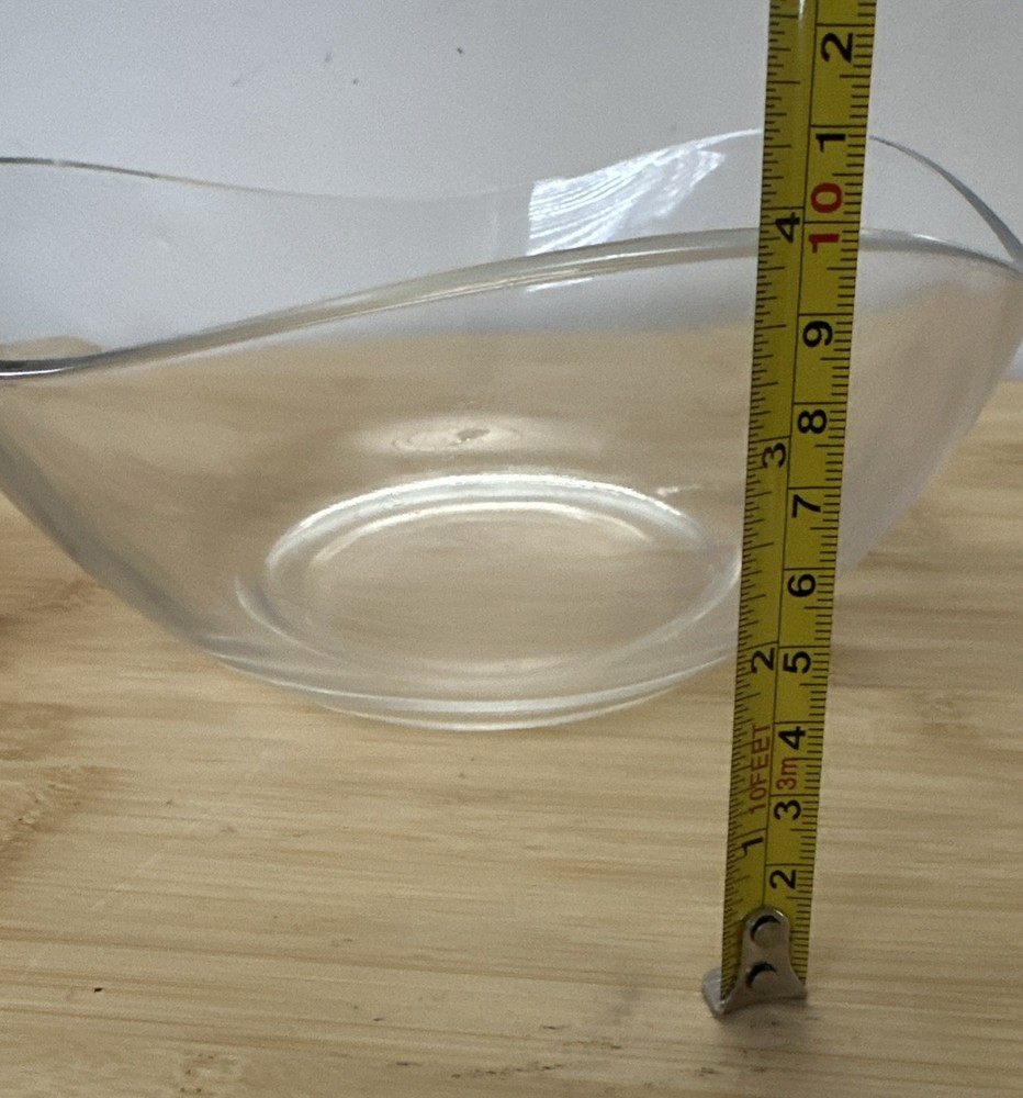 Glass Salad Bowl Single Serving Dish Tri Wave Modern 9.25”