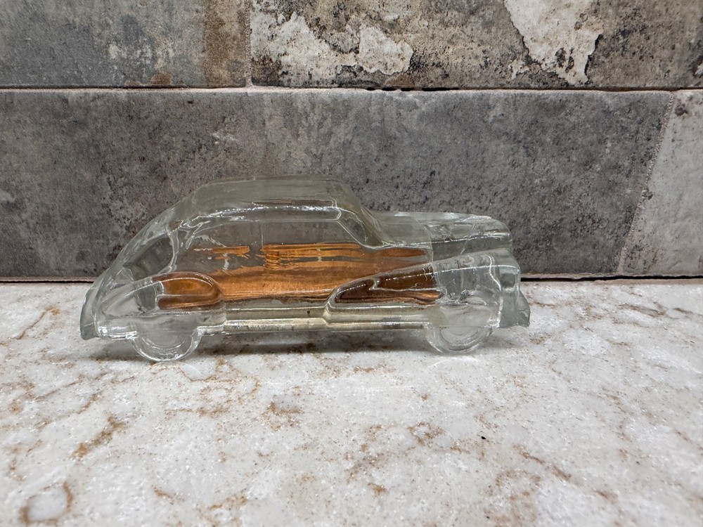 Miniature Streamline Auto Victory Glass Candy Container With Original Label