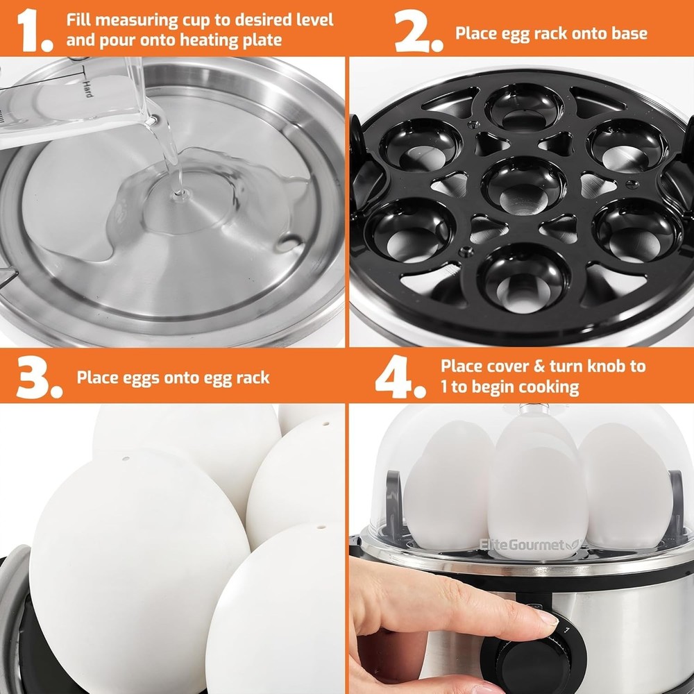 Easy Electric Poacher Omelet Eggs & Soft Medium Hard-Boiled Egg Boiler