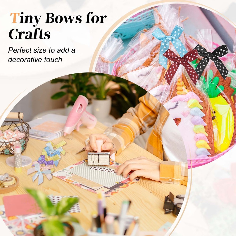 52 Pcs Mini Ribbon Bows, 2" Tiny Bows with Polka Dots for Crafts, Light Pink