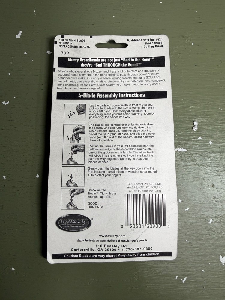 Muzzy Broadhead Replacement Blades, 4-Blade, 100 Grain, #309
