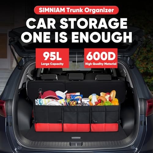 Large Trunk Organizer for Car, Collapsible Multi Compartment Car Medium Red