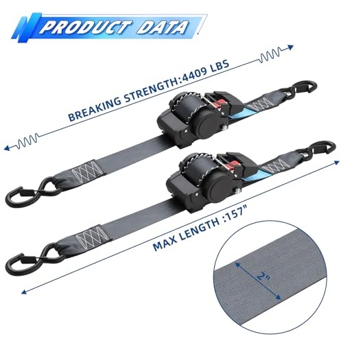 ANLULOAD 2 Pack Retractable Ratchet Straps (2in x 157in),Cargo Strap 2*157in