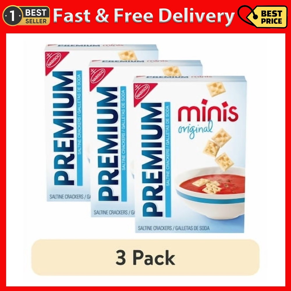(3 Pack) Premium Original Mini Saltine Crackers, Lunch Snacks, 11 Oz