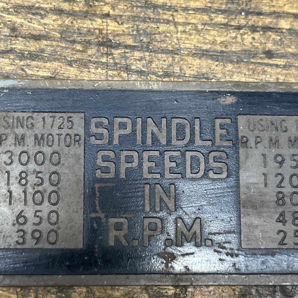 Atlas Clausing 18" Drill Press Badge / Tag / Logo Spindle Speeds